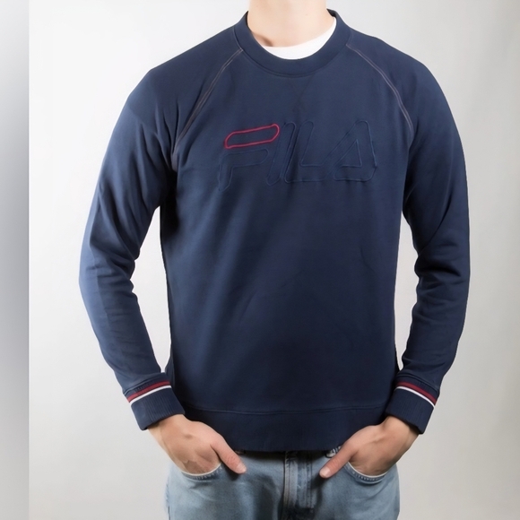 Fila Men’s Blue Navy Crewneck Classic Sweater XL Y2K Streetwear Casual Pullover - Picture 1 of 14